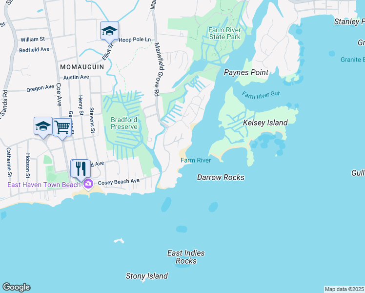 map of restaurants, bars, coffee shops, grocery stores, and more near 64 Mansfield Grove Road in East Haven