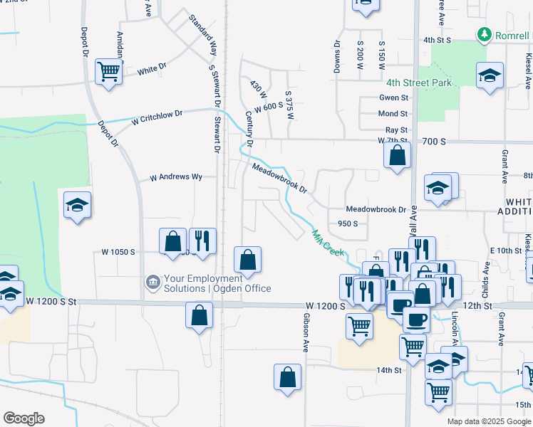 map of restaurants, bars, coffee shops, grocery stores, and more near 47 Century Drive in Ogden