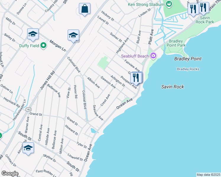 map of restaurants, bars, coffee shops, grocery stores, and more near 22 Crest Avenue in West Haven