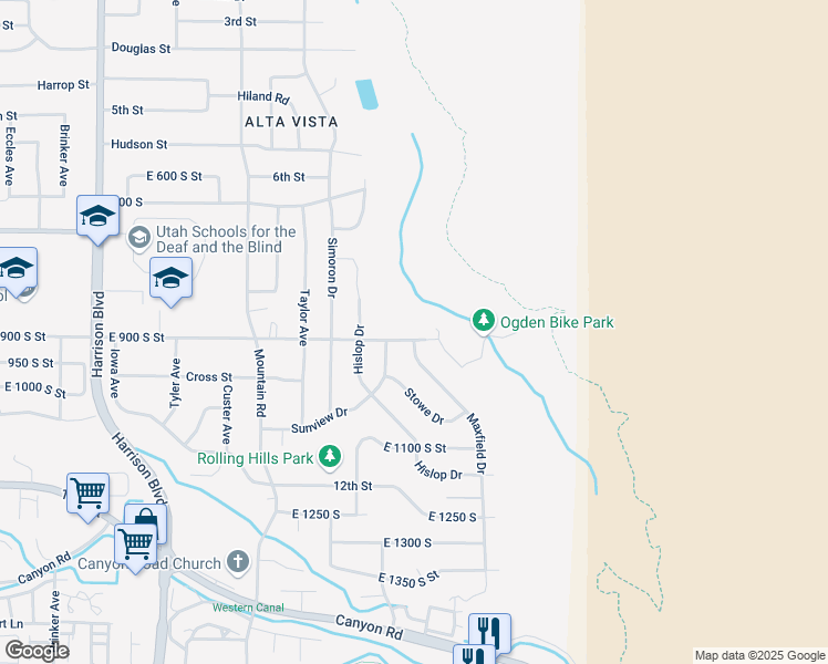 map of restaurants, bars, coffee shops, grocery stores, and more near 1620 9th Street in Ogden