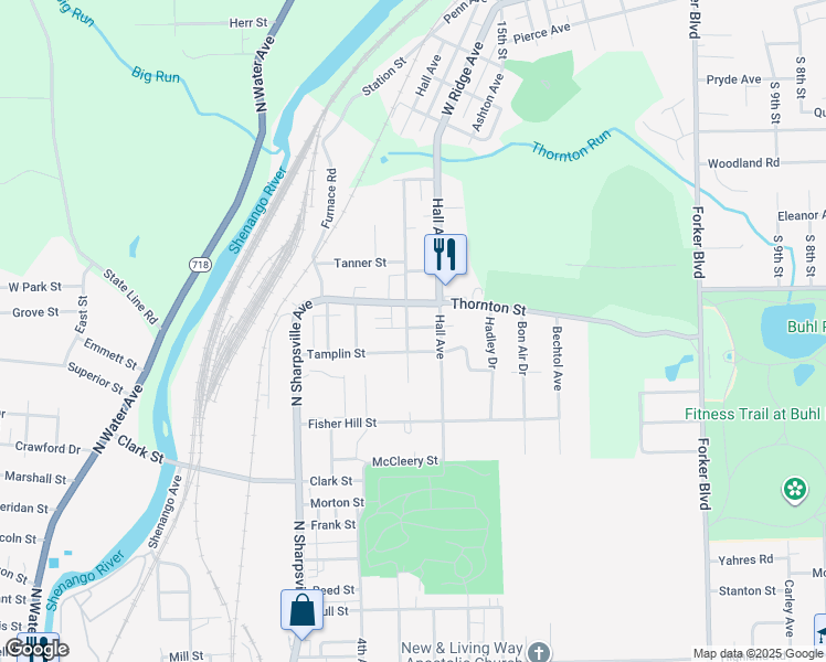 map of restaurants, bars, coffee shops, grocery stores, and more near 1134 Heinz Avenue in Sharon