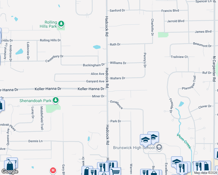 map of restaurants, bars, coffee shops, grocery stores, and more near 989 Hadcock Road in Brunswick