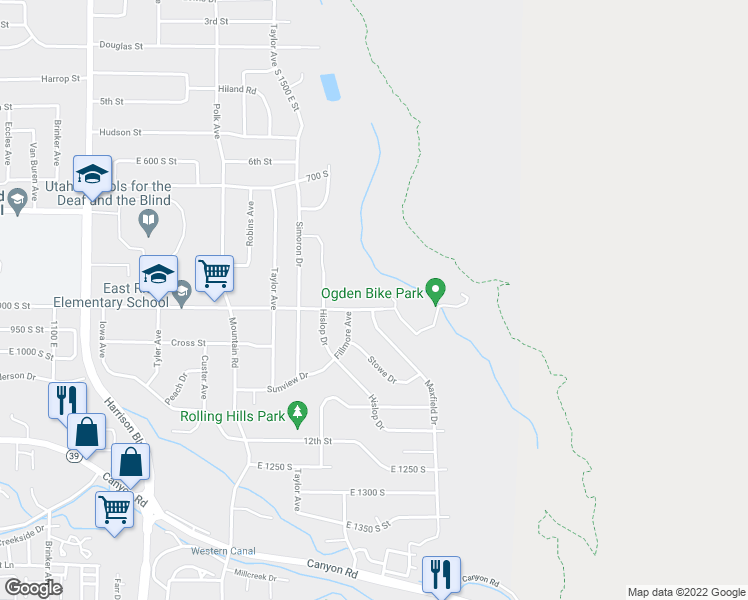 map of restaurants, bars, coffee shops, grocery stores, and more near 1620 9th Street in Ogden