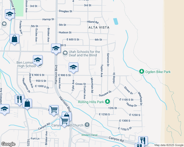 map of restaurants, bars, coffee shops, grocery stores, and more near 1390 9th Street in Ogden