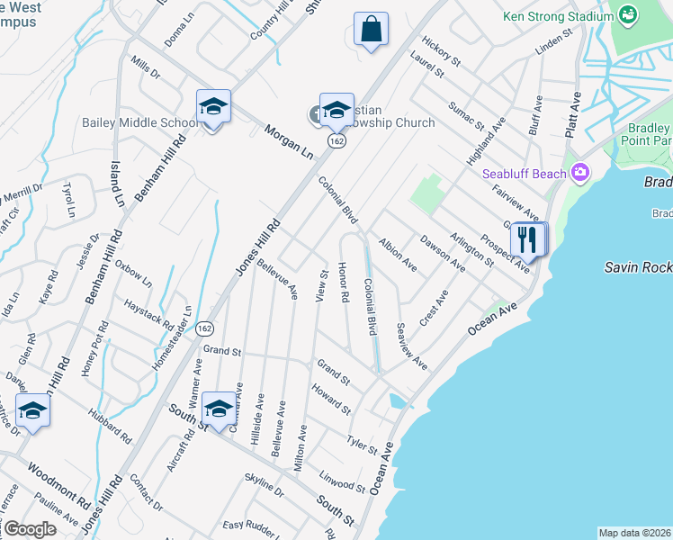 map of restaurants, bars, coffee shops, grocery stores, and more near 92 Honor Road in West Haven