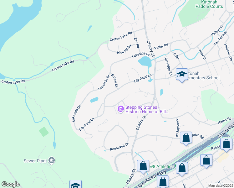 map of restaurants, bars, coffee shops, grocery stores, and more near 53 Oak Road in Katonah