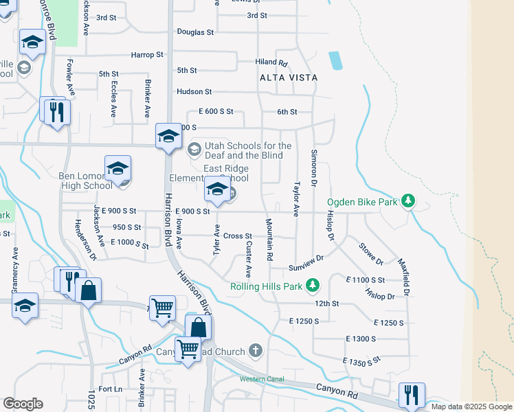 map of restaurants, bars, coffee shops, grocery stores, and more near 1390 9th Street in Ogden