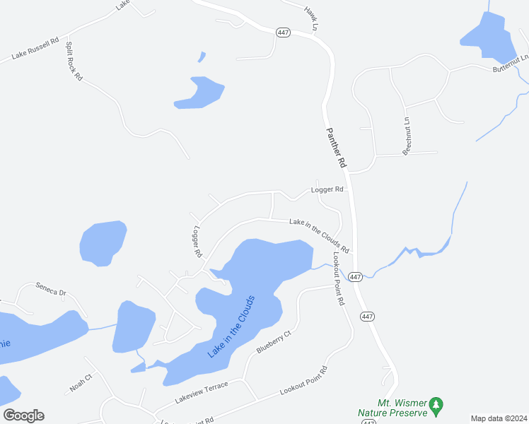 map of restaurants, bars, coffee shops, grocery stores, and more near 131 Lake in the Clouds Road in Pike County