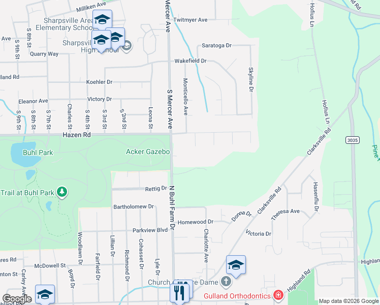 map of restaurants, bars, coffee shops, grocery stores, and more near 1151 Brookview Court in Hermitage