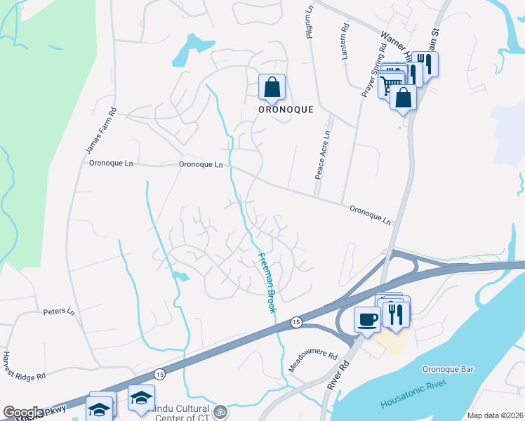 map of restaurants, bars, coffee shops, grocery stores, and more near 43a Buckskin Lane in Stratford