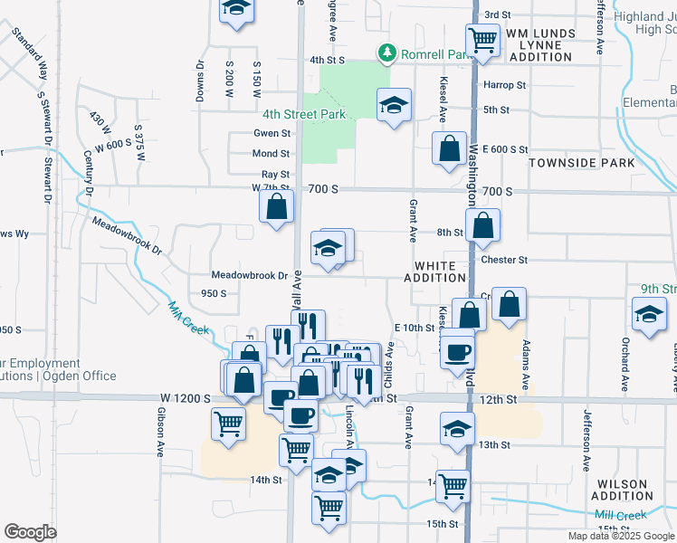 map of restaurants, bars, coffee shops, grocery stores, and more near 166 9th Street in Ogden