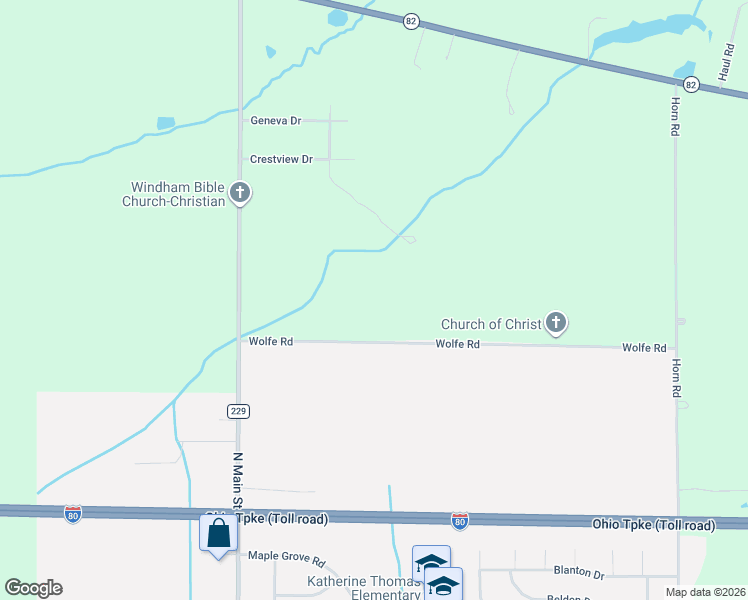 map of restaurants, bars, coffee shops, grocery stores, and more near 9597 Wolfe Road in Windham