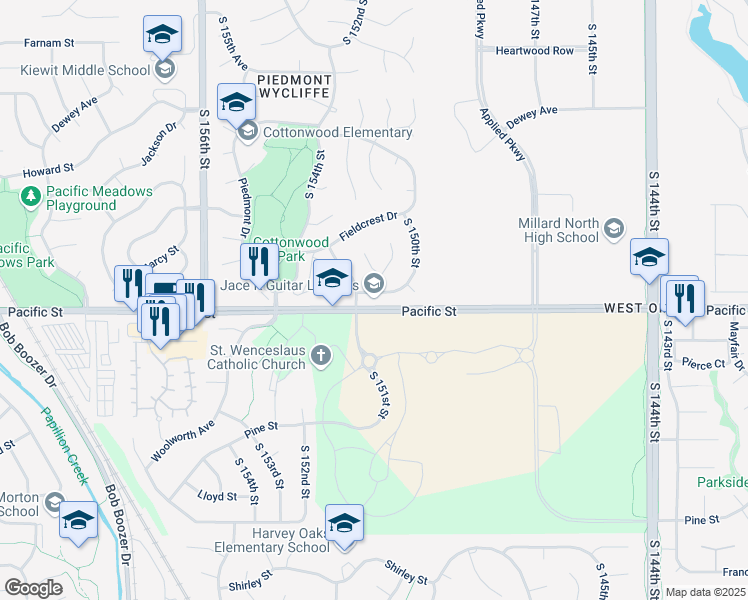 map of restaurants, bars, coffee shops, grocery stores, and more near 15023 Mason Street in Omaha