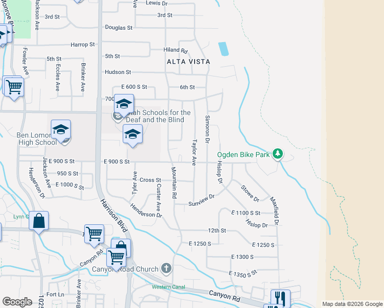 map of restaurants, bars, coffee shops, grocery stores, and more near 863 Taylor Avenue in Ogden