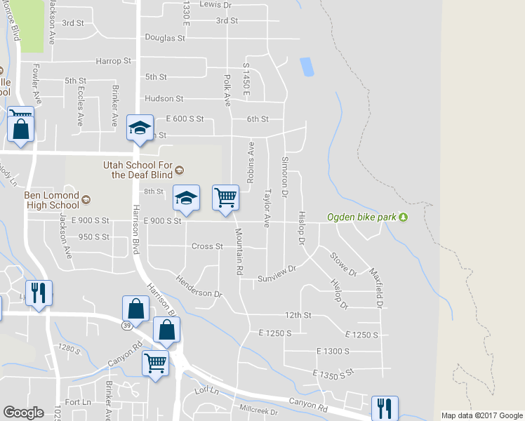 map of restaurants, bars, coffee shops, grocery stores, and more near 863 Taylor Avenue in Ogden