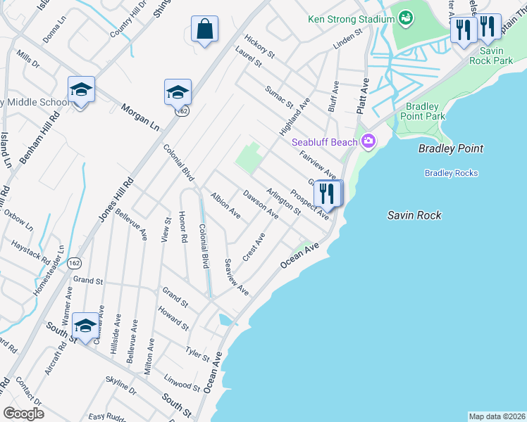 map of restaurants, bars, coffee shops, grocery stores, and more near 22 Crest Avenue in West Haven