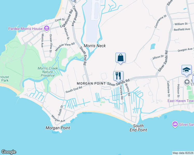 map of restaurants, bars, coffee shops, grocery stores, and more near 727 Silver Sands Road in East Haven