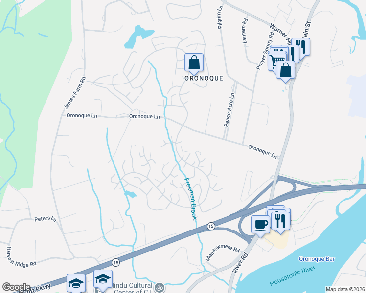 map of restaurants, bars, coffee shops, grocery stores, and more near 43a Buckskin Lane in Stratford