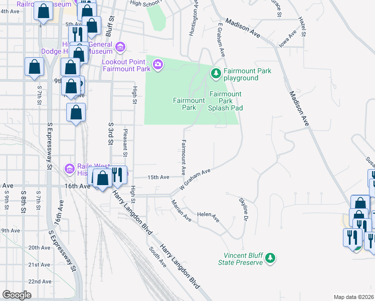 map of restaurants, bars, coffee shops, grocery stores, and more near 1250 Fairmount Avenue in Council Bluffs