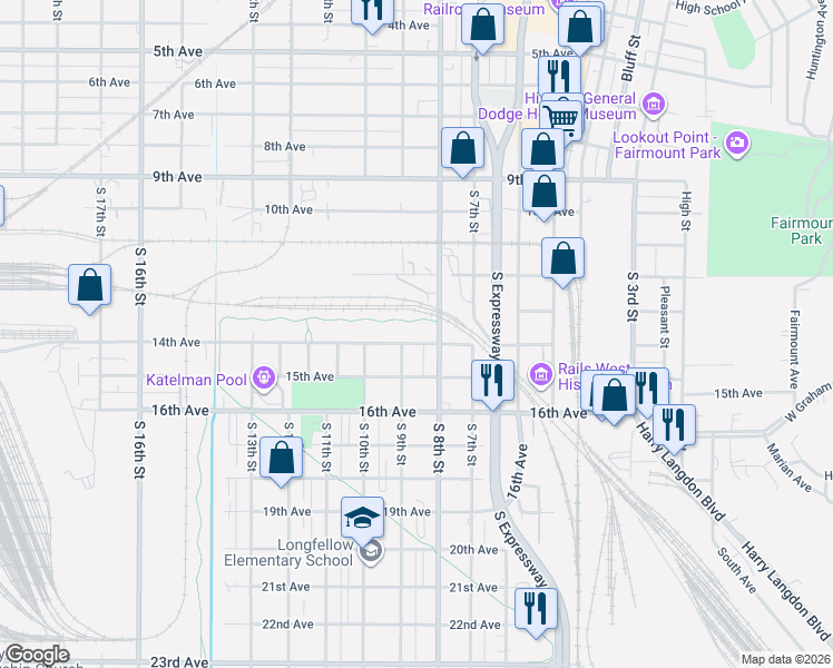 map of restaurants, bars, coffee shops, grocery stores, and more near 1401 South 9th Street in Council Bluffs