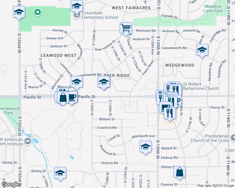 map of restaurants, bars, coffee shops, grocery stores, and more near 12323 Pacific Street in Omaha