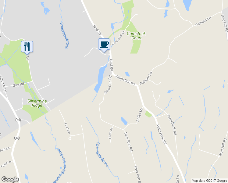 map of restaurants, bars, coffee shops, grocery stores, and more near 23 Deer Run Road in Wilton