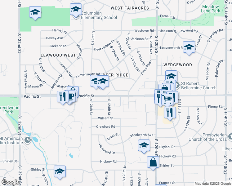 map of restaurants, bars, coffee shops, grocery stores, and more near 12323 Pacific Street in Omaha
