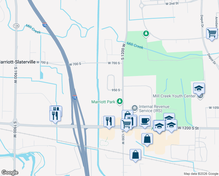 map of restaurants, bars, coffee shops, grocery stores, and more near 922 South 1300 West in Marriott-Slaterville