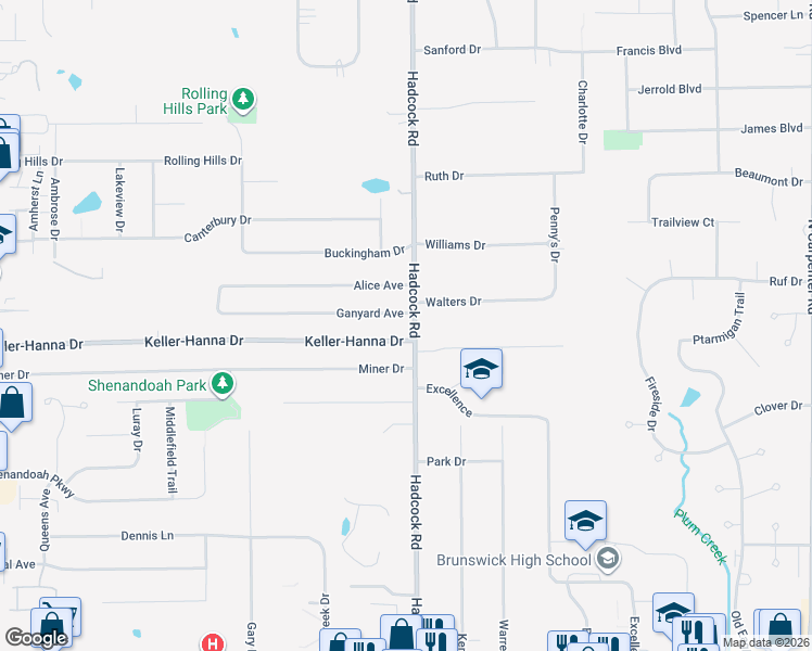 map of restaurants, bars, coffee shops, grocery stores, and more near 989 Hadcock Road in Brunswick