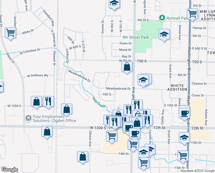 map of restaurants, bars, coffee shops, grocery stores, and more near 892 Sunflower Drive in Ogden