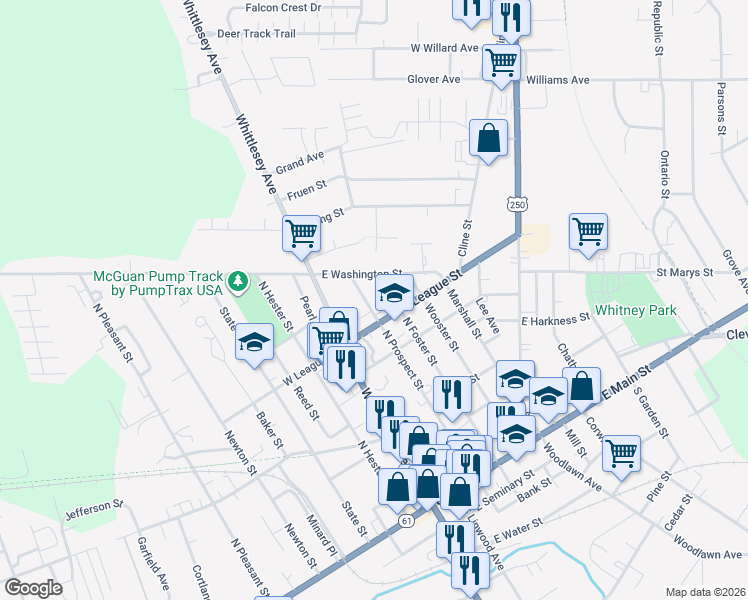 map of restaurants, bars, coffee shops, grocery stores, and more near 93 North Prospect Street in Norwalk