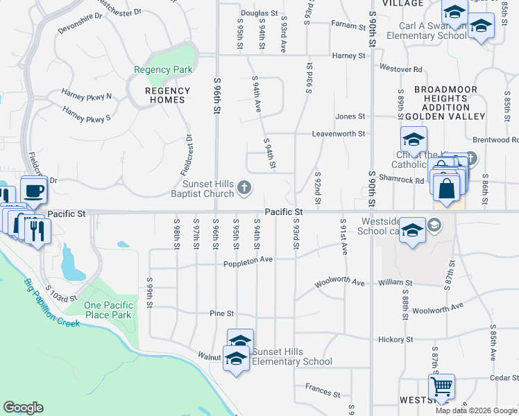 map of restaurants, bars, coffee shops, grocery stores, and more near 1106 South 94th Street in Omaha
