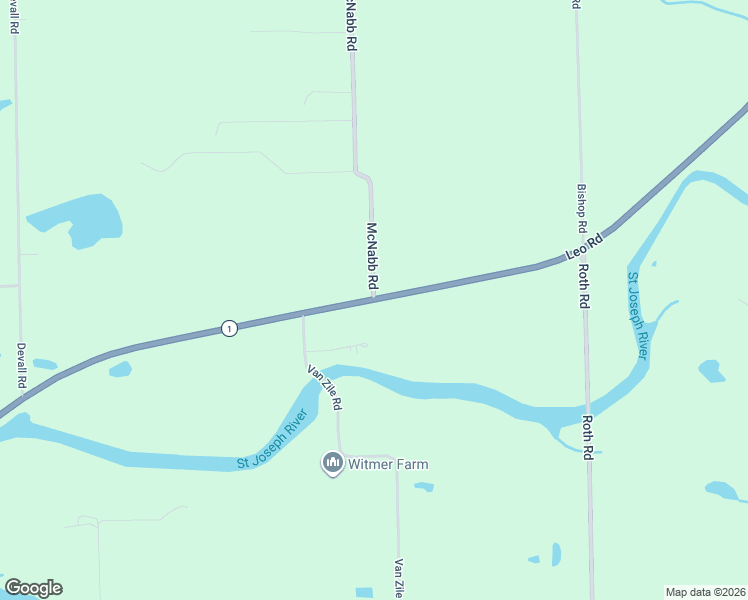 map of restaurants, bars, coffee shops, grocery stores, and more near 17400 Leo Road in Spencerville