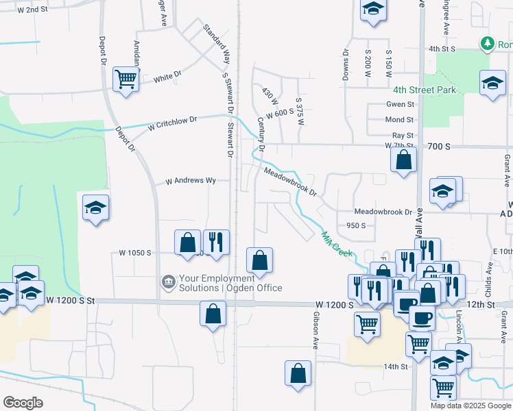 map of restaurants, bars, coffee shops, grocery stores, and more near 900 Century Drive in Ogden