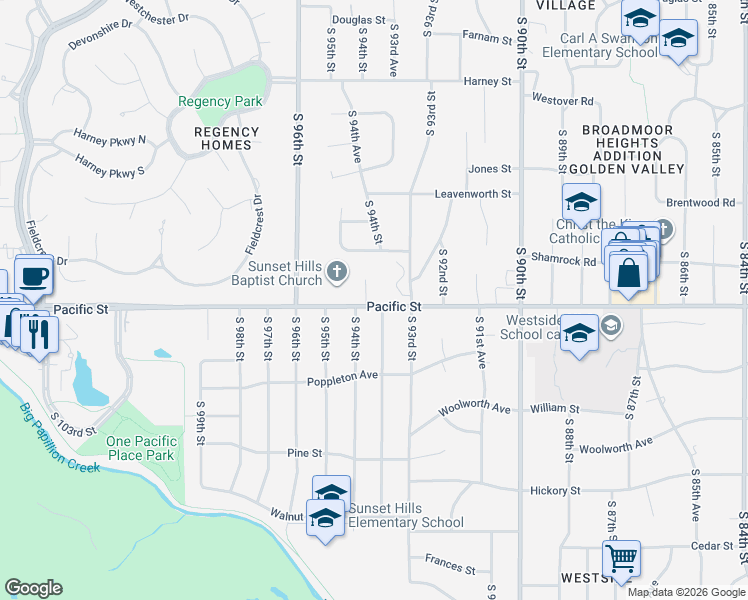 map of restaurants, bars, coffee shops, grocery stores, and more near 1107 South 93rd Avenue in Omaha