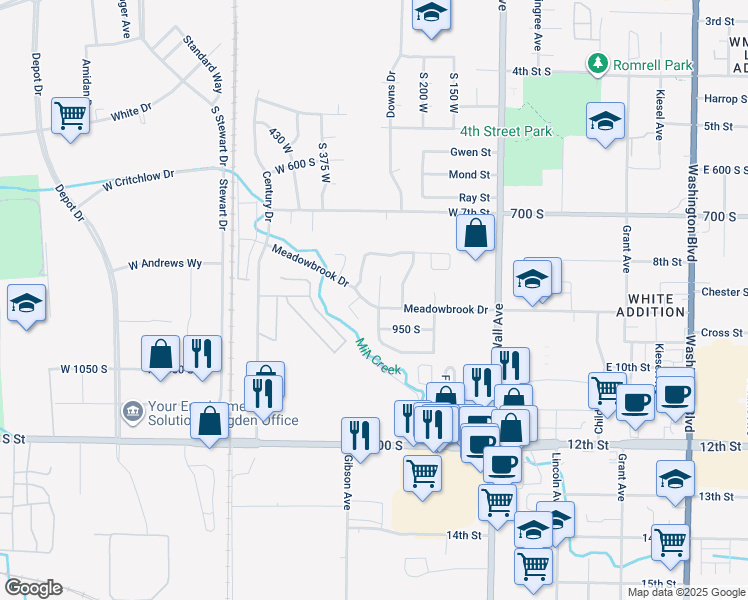 map of restaurants, bars, coffee shops, grocery stores, and more near 889 South Clover Circle in Ogden