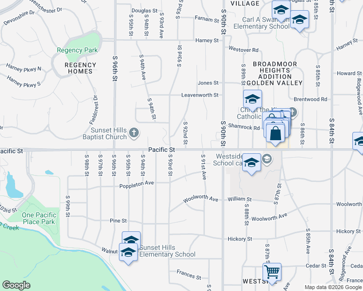 map of restaurants, bars, coffee shops, grocery stores, and more near 9251 Pacific Street in Omaha