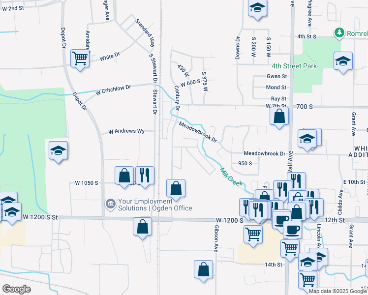 map of restaurants, bars, coffee shops, grocery stores, and more near 47 Century Drive in Ogden