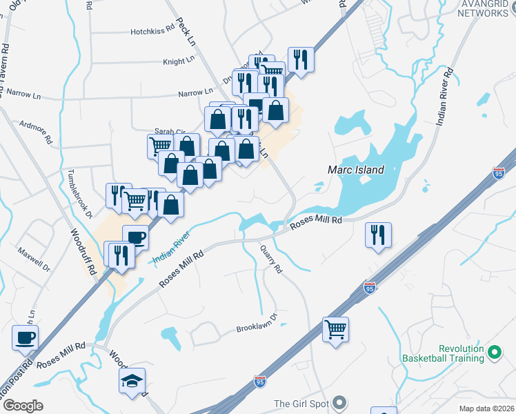 map of restaurants, bars, coffee shops, grocery stores, and more near 10 Mill Pond Close in Milford