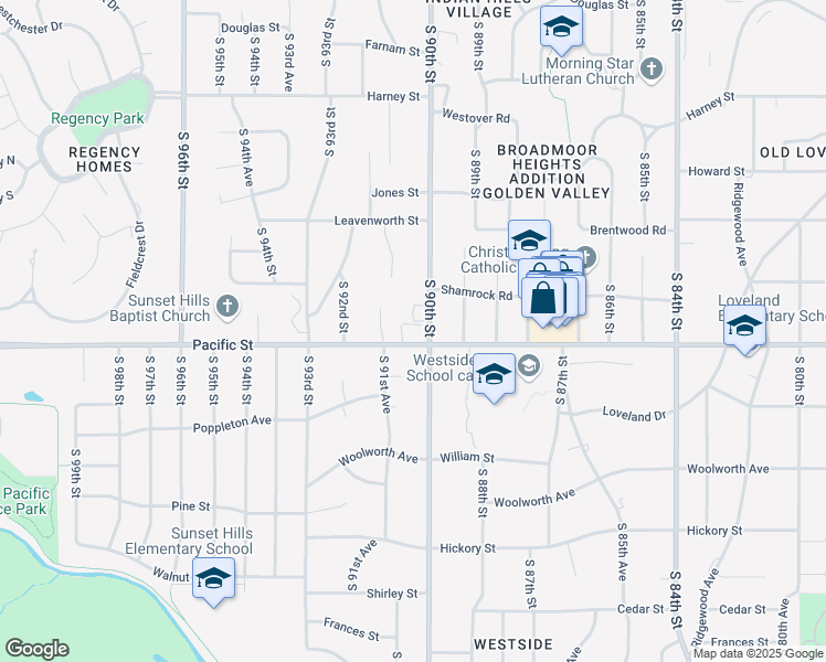 map of restaurants, bars, coffee shops, grocery stores, and more near 9002 Pacific Street in Omaha