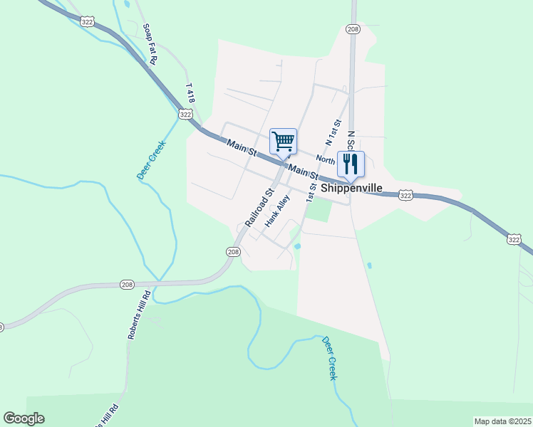 map of restaurants, bars, coffee shops, grocery stores, and more near Smith Road in Shippenville