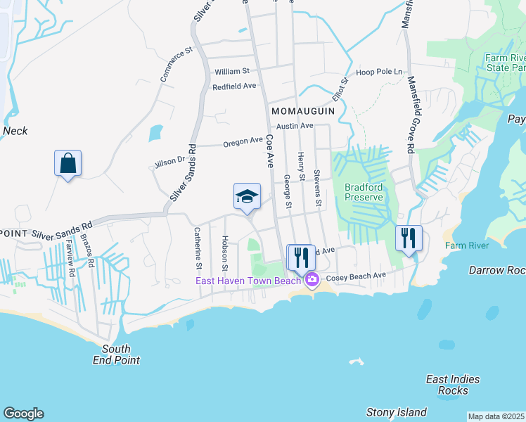 map of restaurants, bars, coffee shops, grocery stores, and more near 11 Cold Spring Street in East Haven