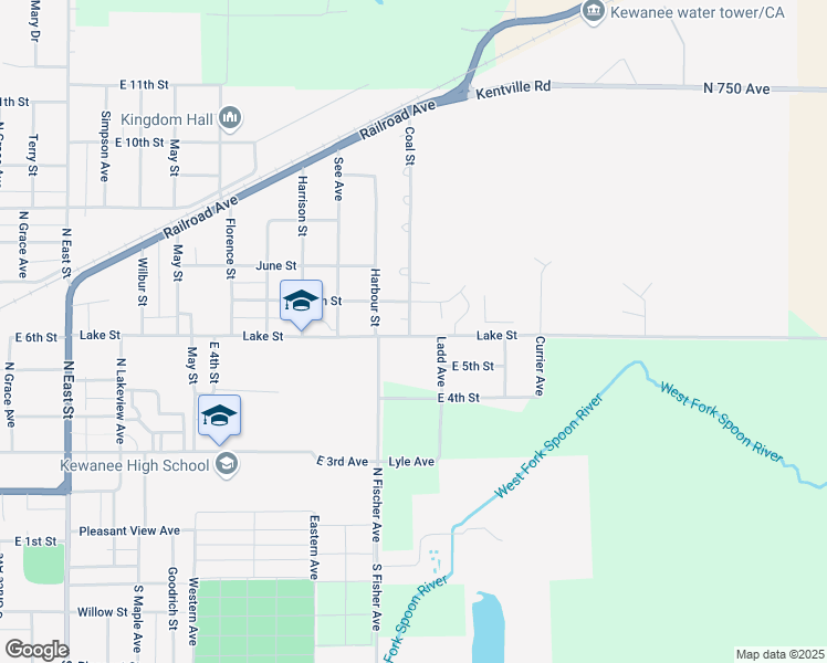 map of restaurants, bars, coffee shops, grocery stores, and more near 510 North Fischer Avenue in Kewanee