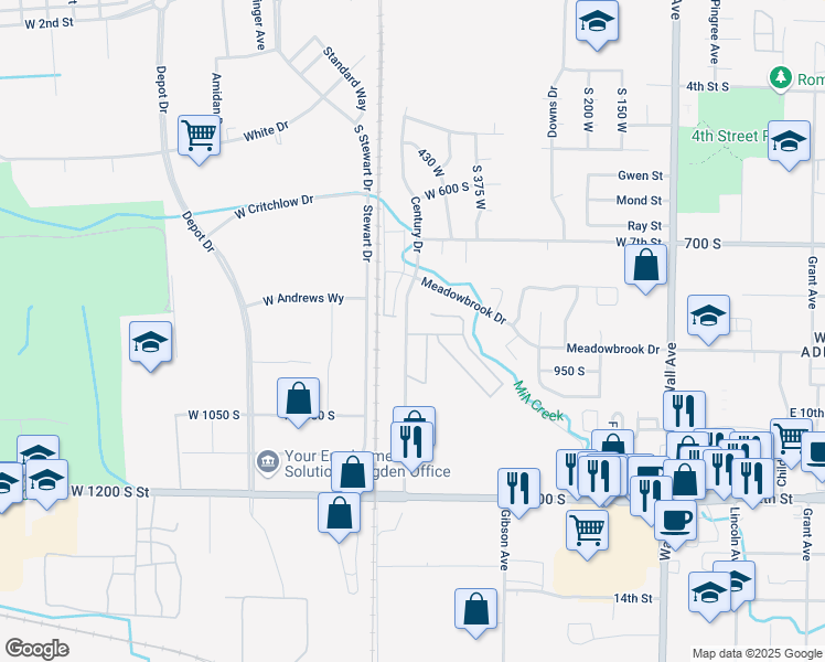 map of restaurants, bars, coffee shops, grocery stores, and more near 900 Century Drive in Ogden
