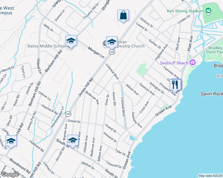 map of restaurants, bars, coffee shops, grocery stores, and more near 92 Honor Road in West Haven