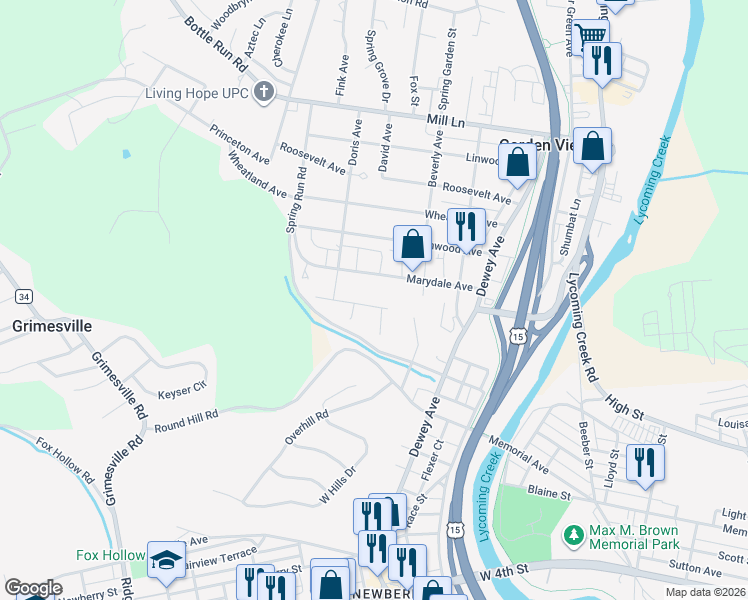 map of restaurants, bars, coffee shops, grocery stores, and more near 2259-2299 Marydale Ave in Williamsport