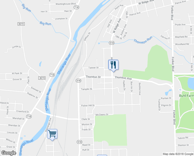 map of restaurants, bars, coffee shops, grocery stores, and more near 500 Thornton Street in Sharon