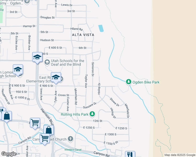 map of restaurants, bars, coffee shops, grocery stores, and more near 1565 East 775 South Street in Ogden