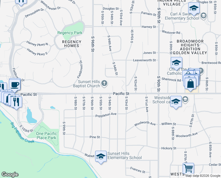 map of restaurants, bars, coffee shops, grocery stores, and more near 9429 Shamrock Road in Omaha