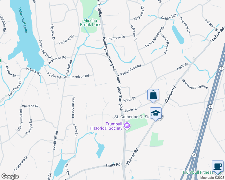 map of restaurants, bars, coffee shops, grocery stores, and more near 25 Overhill Drive in Trumbull
